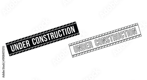 Two black and white under construction stamp images with differing textures