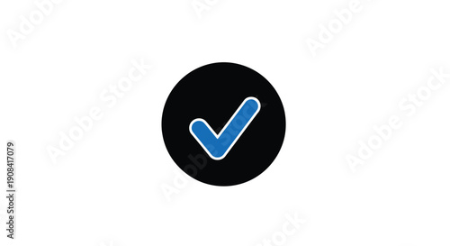A black circle containing a blue checkmark symbol