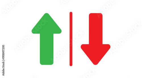 Green up arrow and red down arrow facing opposite directions
