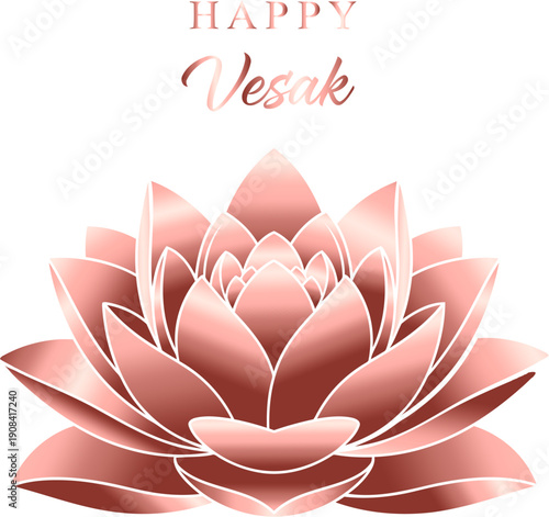  Vector illustration of a happy vesak day greeting card featuring an abstract pink lotus flower design with rose gold.