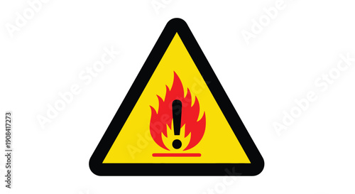 Yellow triangular warning sign depicting a black flame with an exclamation point