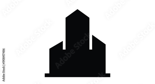 Minimalist black silhouette of a castle or fortress structure