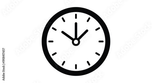Simple black and white illustration of a clock showing ten past twelve