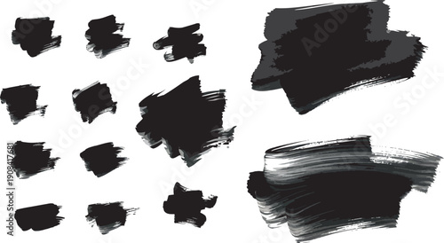 Black paint brush strokes isolated on transparent background