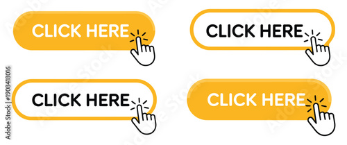 Click Here Button icon, vector illustration of interactive button with clicking cursor, action click concept, isolated on white background, perfect for UI design, web apps, websites.