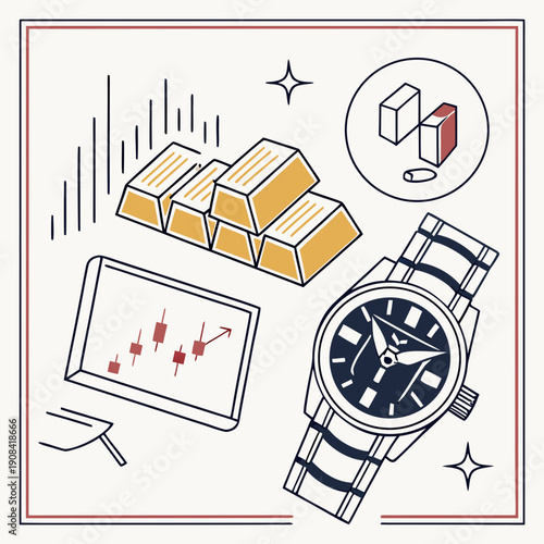 Gold bars stock market chart watch luxury wealth indicators