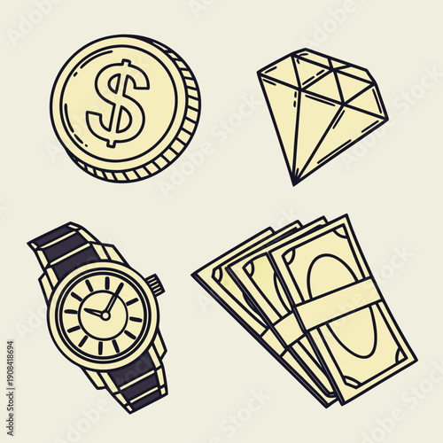 Gold coin dollar sign diamond money watch