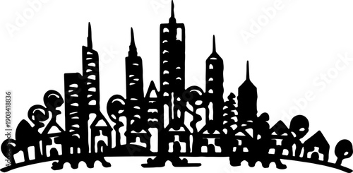 Stylized city skyline silhouette illustration capturing the essence of urban life and architectural diversity