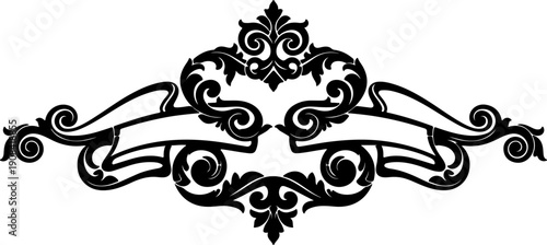 Elegant vintage baroque style ornament with decorative scrolls and blank banners for luxurious text designs