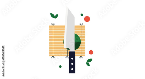 Chef knife and cutting board illustration