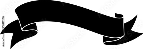 Black ribbon banner with white background for adding text or design elements