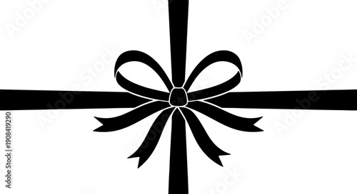 Elegant black ribbon bow on white background, perfect for gift wrapping and decoration