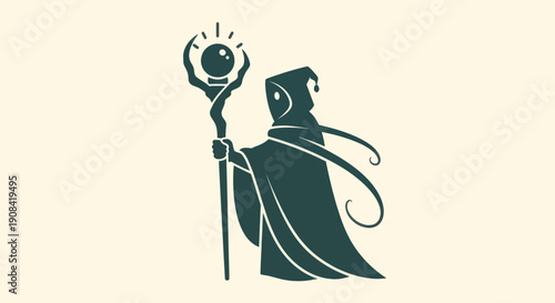 Mystical figure holding illuminated orb