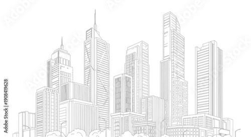 Urban skyline illustration modern cityscape with skyscrapers and architectural designs