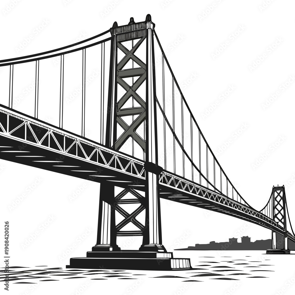 Fototapeta premium Cable-stayed bridge structure engineering illustration