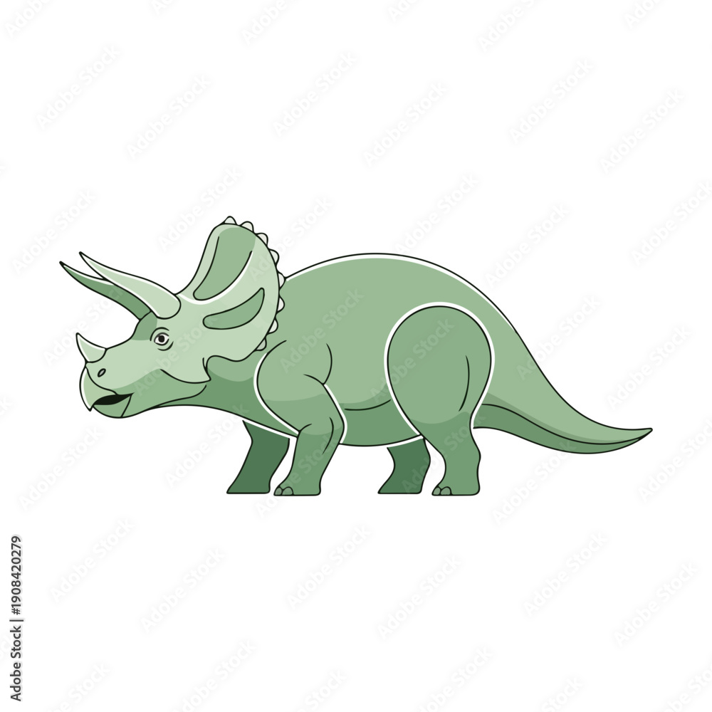 Fototapeta premium Cartoon Triceratops Dinosaur Vector Illustration Cute Prehistoric Animal