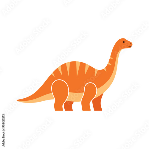 Cute Orange Brontosaurus Dinosaur Vector Illustration Isolated
