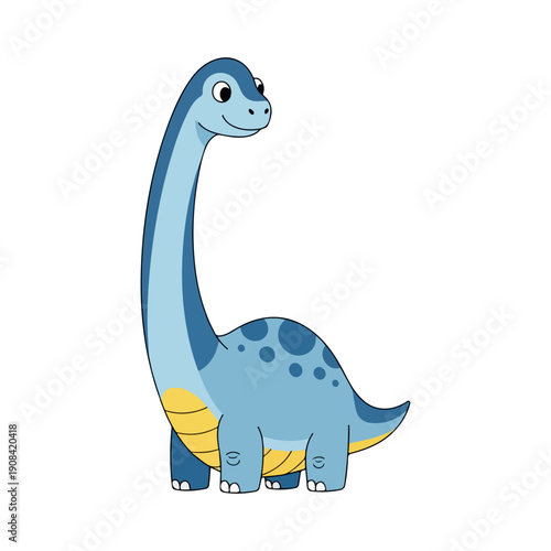 Cute Blue Long Neck Dinosaur Cartoon Vector Illustration