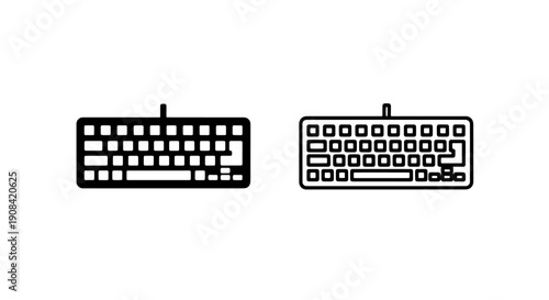 Compact Computer Keyboard Icons, Solid and Outline, for Portable Input