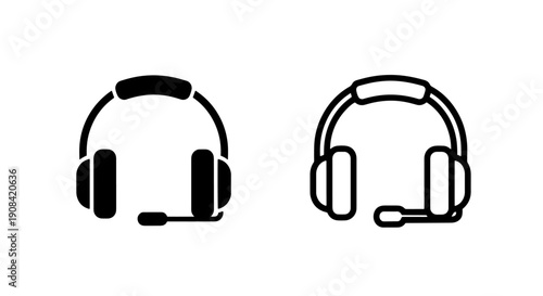 Headset with Microphone Icons in Solid and Outline for Communication