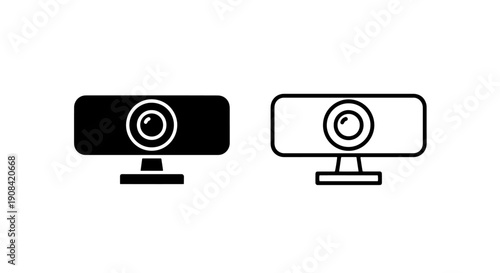 Webcam Icon Set: Black Solid and Outline Vector Graphics for Online Communication