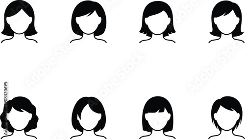 Collection of diverse female head silhouettes with various hairstyles displayed against a clean white background representing individuality