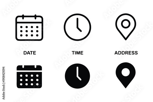 Date time address icon collection. event symbol set vector icon for web site and mobile app