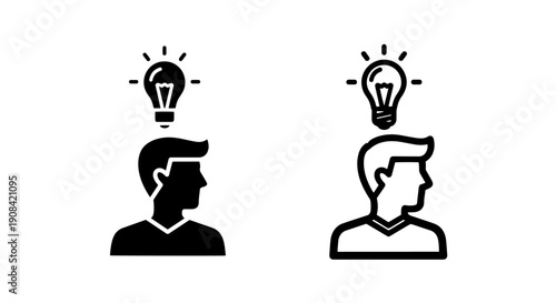 Idea Generation and Creative Thinking Icon - Person with Lightbulb for Innovation & Solutions