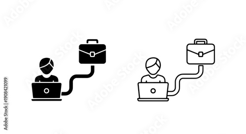 Remote Work and Business Connectivity Icon - Freelancer Laptop Briefcase for Online Jobs