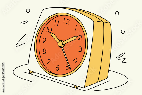 A vector graphic illustration of an alarm clock ringing loudly in the morning