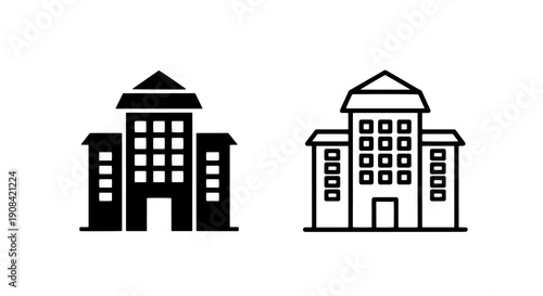 Modern Corporate Building and Residential Apartment Block Vector Icon Set