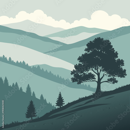 Modern Layered Mountain Landscape Design Vector