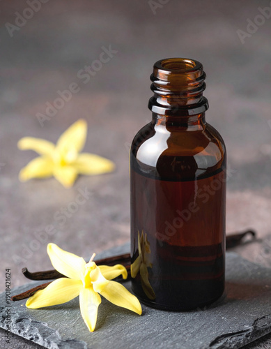 Vanilla Extract in Dark Glass Bottle with Rich Aromatic Essence in Premium Culinary Concept