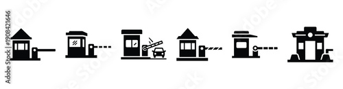Vector set illustration of toll booth icons. Simple transport silhouette icon design collection.