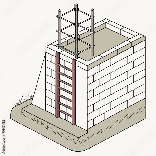 Engineering Retaining Wall Structure Illustration on White Background