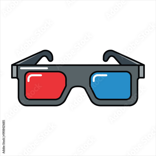 3D Movie Glasses Vector Illustration - Retro Red and Blue Anaglyph Cinema Eyewear Icon for Entertainment Design