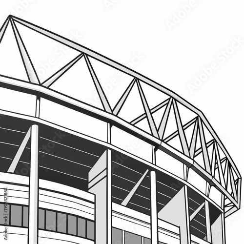 Stadium Roof Steel Structure Illustration on White