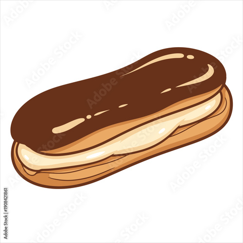 Chocolate Eclair Pastry Vector Illustration - Delicious French Bakery Dessert with Cream Filling and Glaze
