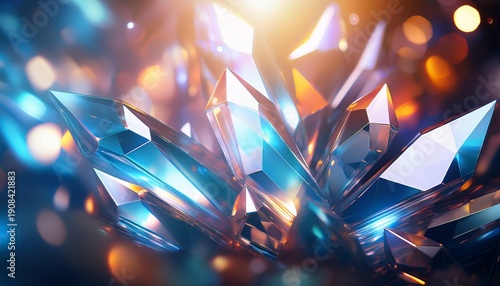 Abstract Crystal Facets With Soft Light And Lens Flares