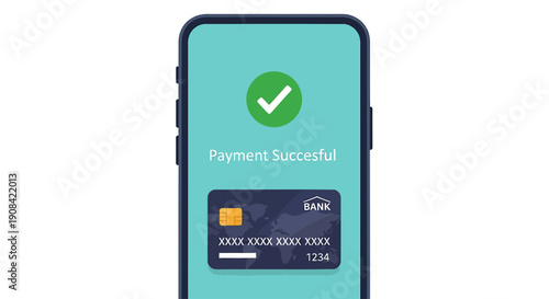 Mobile phone displaying secure payment verification with a green checkmark and card icons.