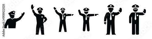 Vector set illustration of traffic police icons. Simple transport silhouette icon design collection.