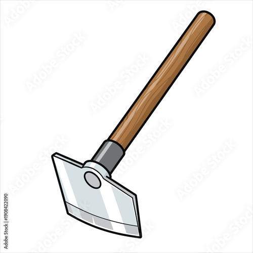 Garden Hoe Tool Vector Illustration - Farming Hand Tool with Wooden Handle for Gardening and Agriculture