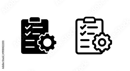 Checklist with Gear Icon Set - Task Management, Settings, Workflow, and Process Optimization Symbol
