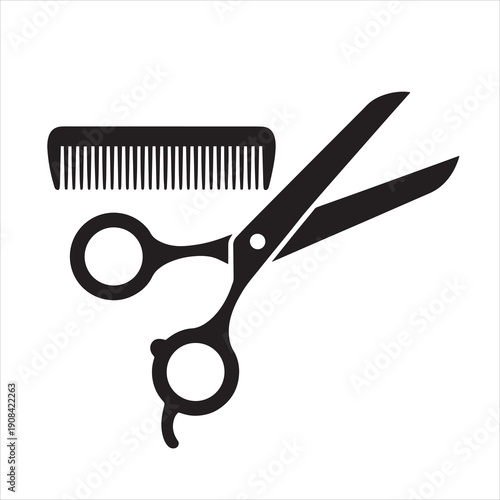 Barber Shop Scissors and Comb Silhouette - Professional Hairdressing Tools Icon for Hair Salon Logo