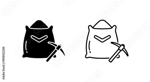 Mining Bag and Pickaxe Icon for Resource Extraction, Labor, and Industry