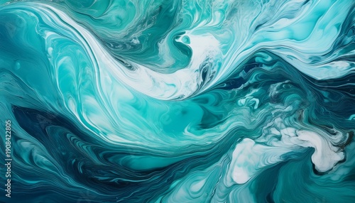 Textured Paint In Shades Of Teal And Turquoise Creates Visually Captivating Abstract Background Swirling Patterns Evoke Sense Of Movement And Fluidity Perfect For Artistic Projects