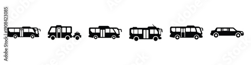 Vector set illustration of airport shuttle icons. Simple transport silhouette icon design collection.