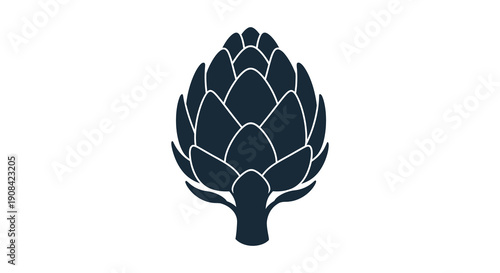 A striking silhouette depicts a dark blue artichoke showcasing its layered petals and distinctive botanical form high quality