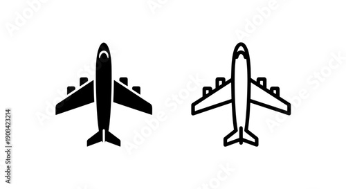 Large Passenger Airplane Icon Set for Global Travel, Logistics, and Aviation Industry