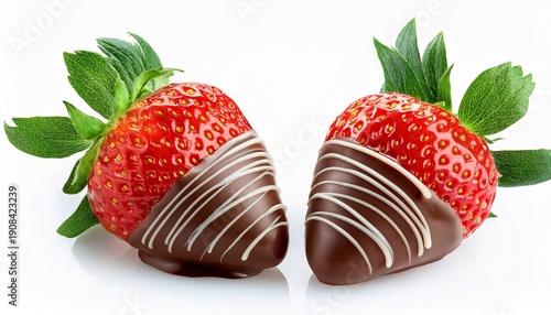 Two Delicious Chocolate Covered Strawberries Isolated On White Background